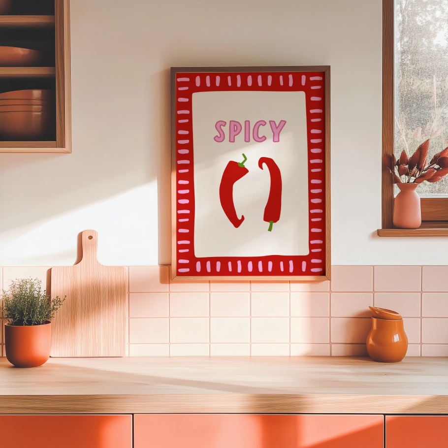 Spicy Chilli A4 Kitchen Wall Art Print | Modern Food Illustration for Kitchen & Dining Room