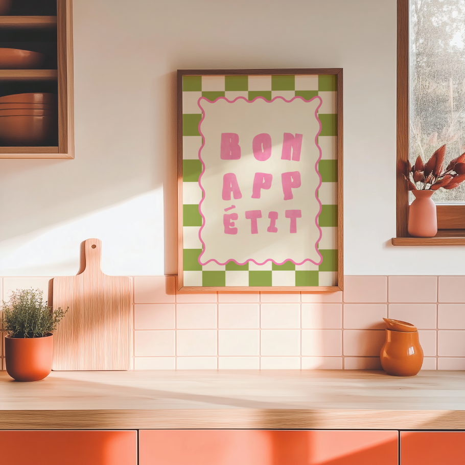Bon Appétit Kitchen Print | Food Quote Wall Art for Kitchen & Dining Room