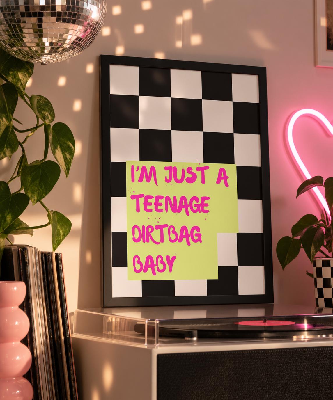 I'm Just a Teenage Dirtbag Baby Funny Checkerboard A4 Print