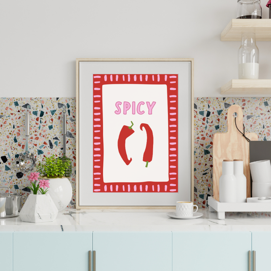 Spicy Chilli A4 Kitchen Wall Art Print | Modern Food Illustration for Kitchen & Dining Room