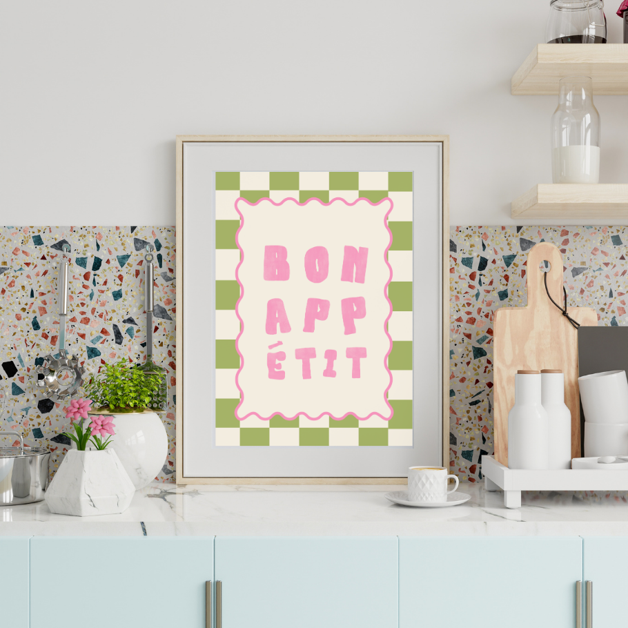 Bon Appétit Kitchen Print | Food Quote Wall Art for Kitchen & Dining Room