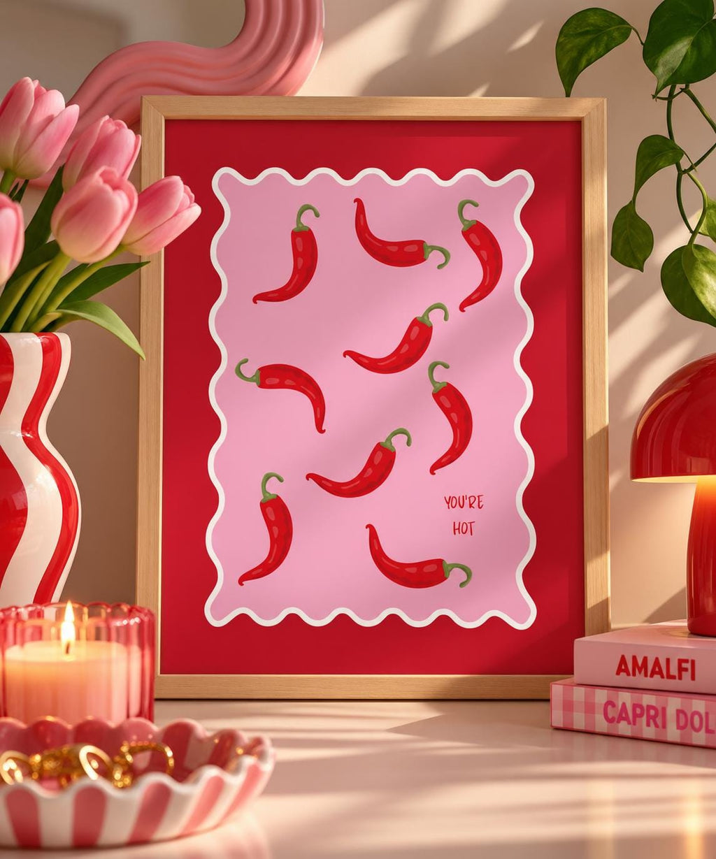You're Hot Print Pink Chilli Pepper A4 Print