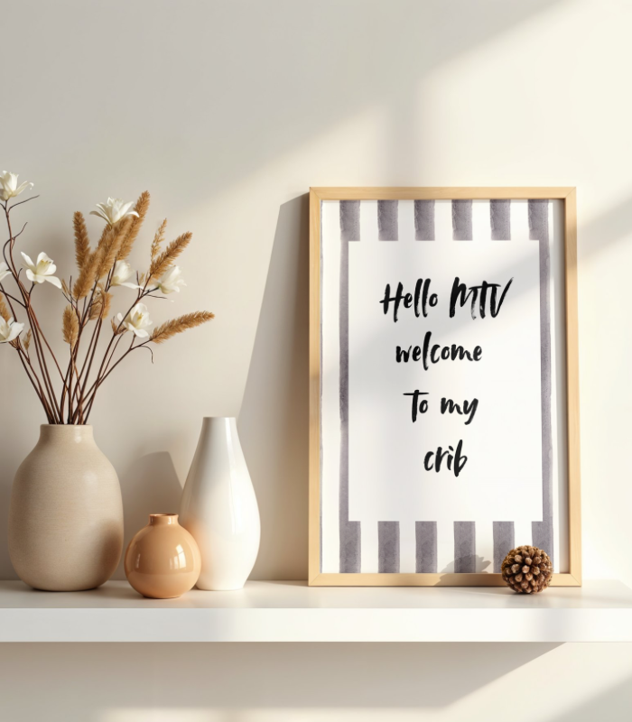 Hello MTV Welcome to My Crib Wall Art Print | Fun Home Quote Illustration