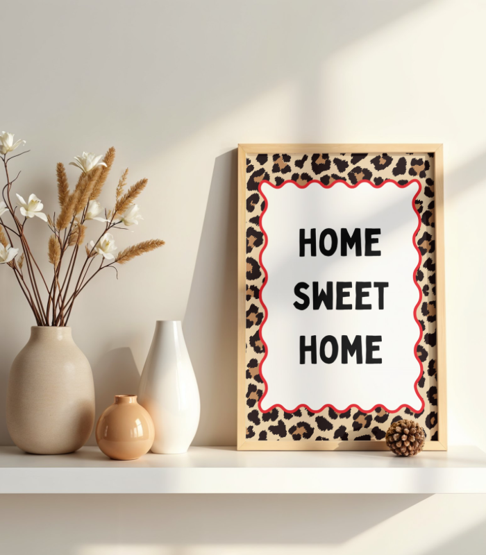 Home Sweet Home Wall Art Print | Leopard Print Quote Home Décor