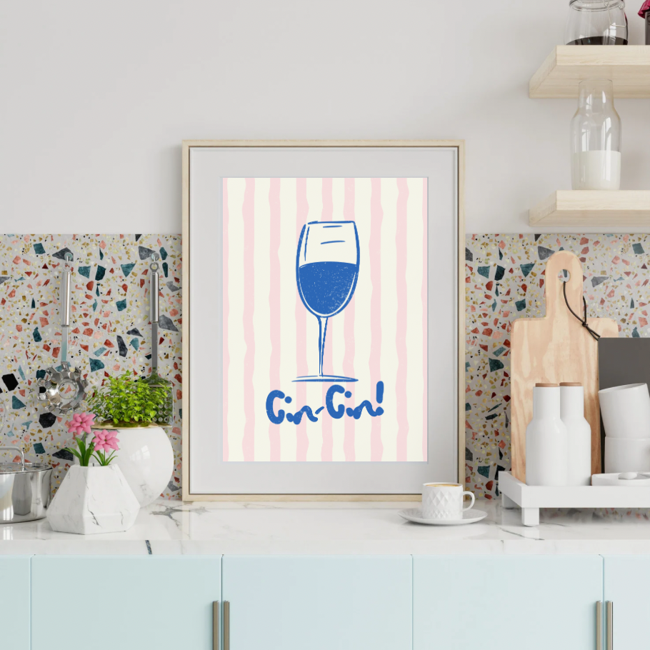 Cin Cin Kitchen Wall Art Print | Wine Illustration for Kitchen & Dining Room