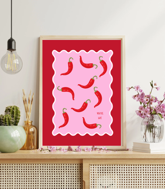 You’re Hot Chilli Wall Art Print | Pink & Red Kitchen Illustration