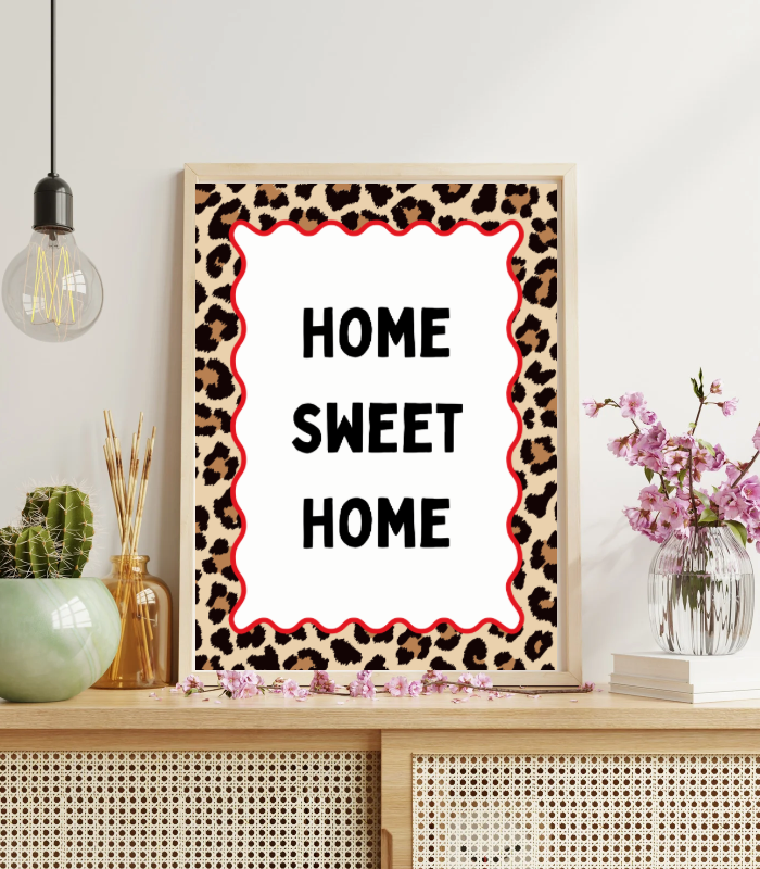 Home Sweet Home Wall Art Print | Leopard Print Quote Home Décor
