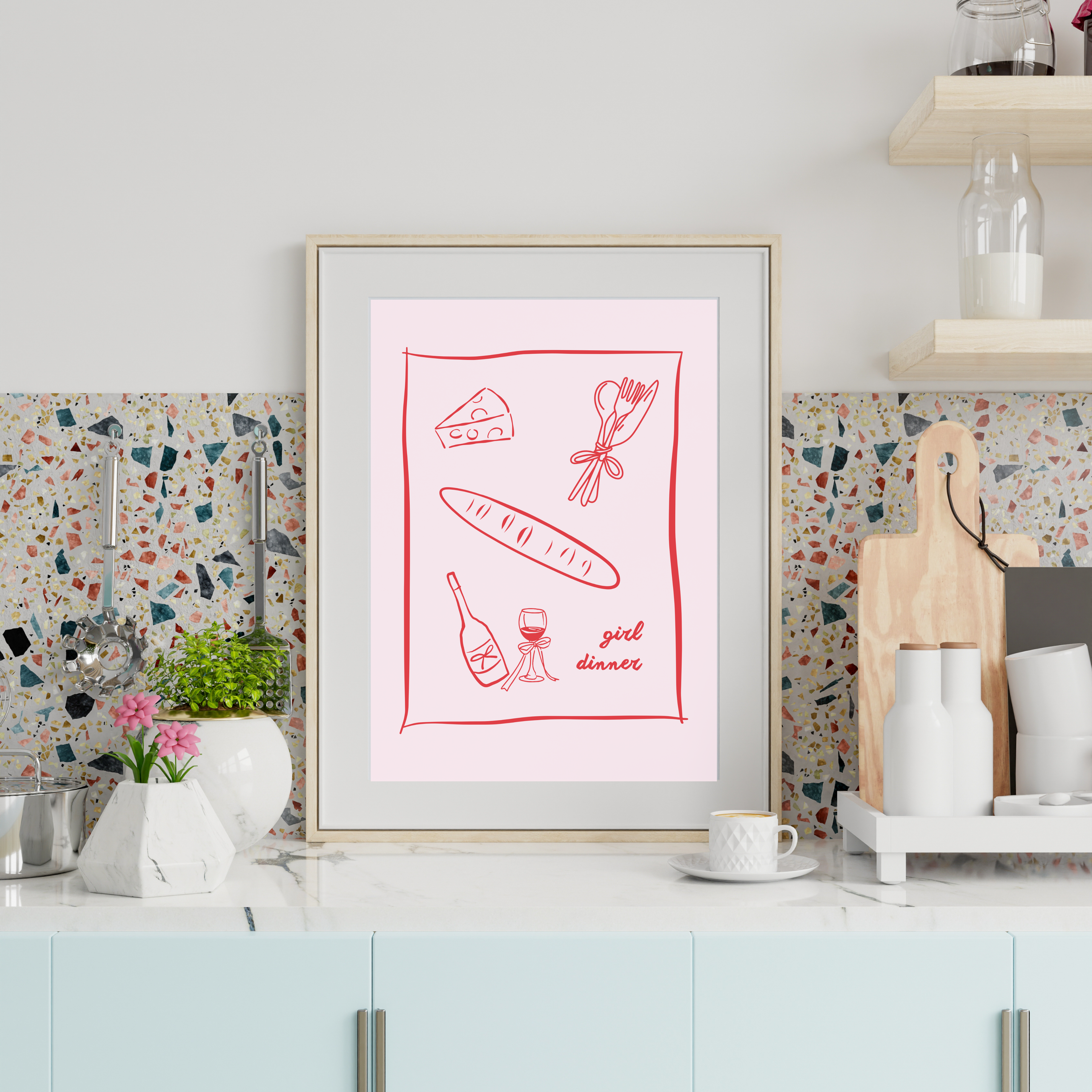 Girl Dinner Wall Art Print | Playful Kitchen Home Décor