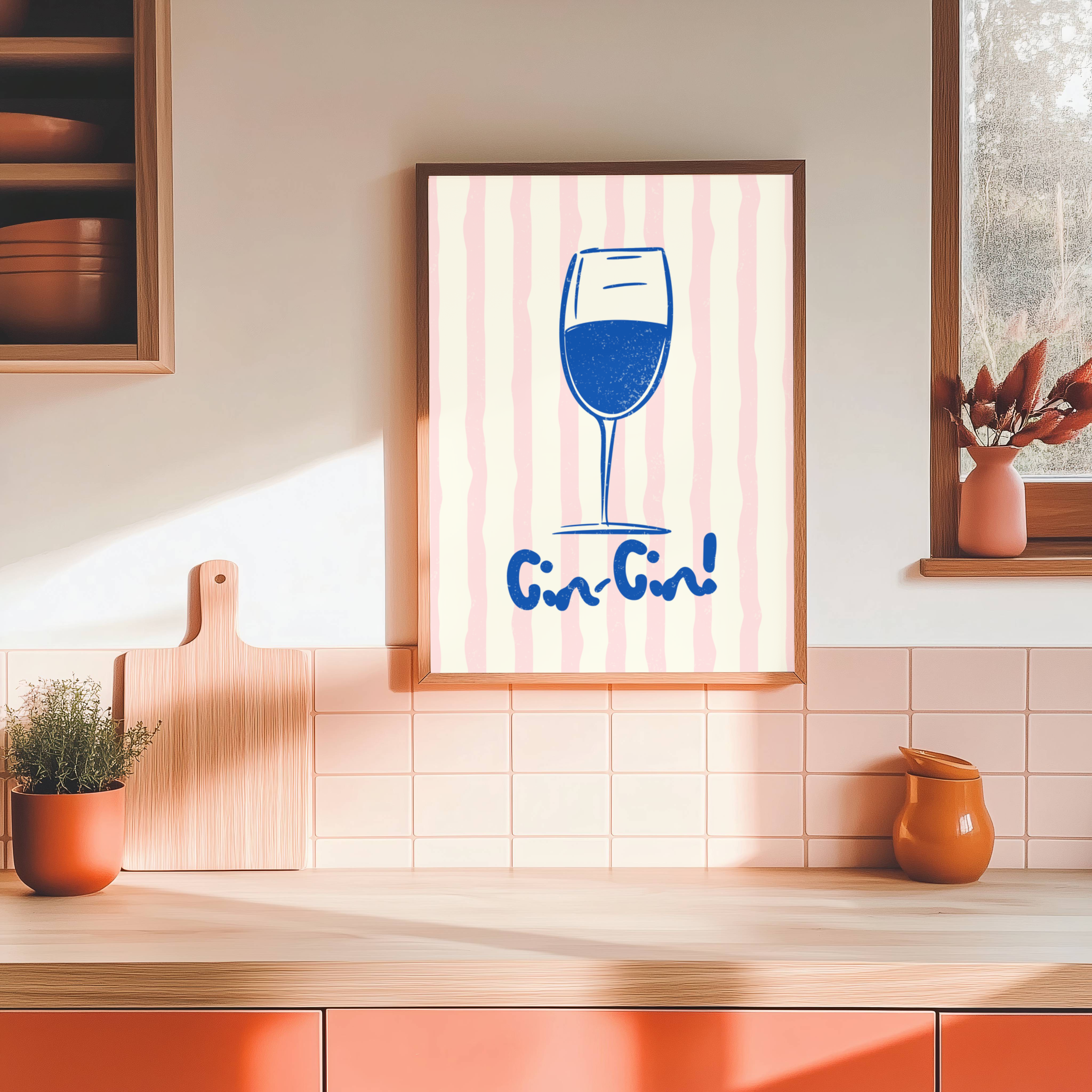 Cin Cin Kitchen Wall Art Print | Wine Illustration for Kitchen & Dining Room