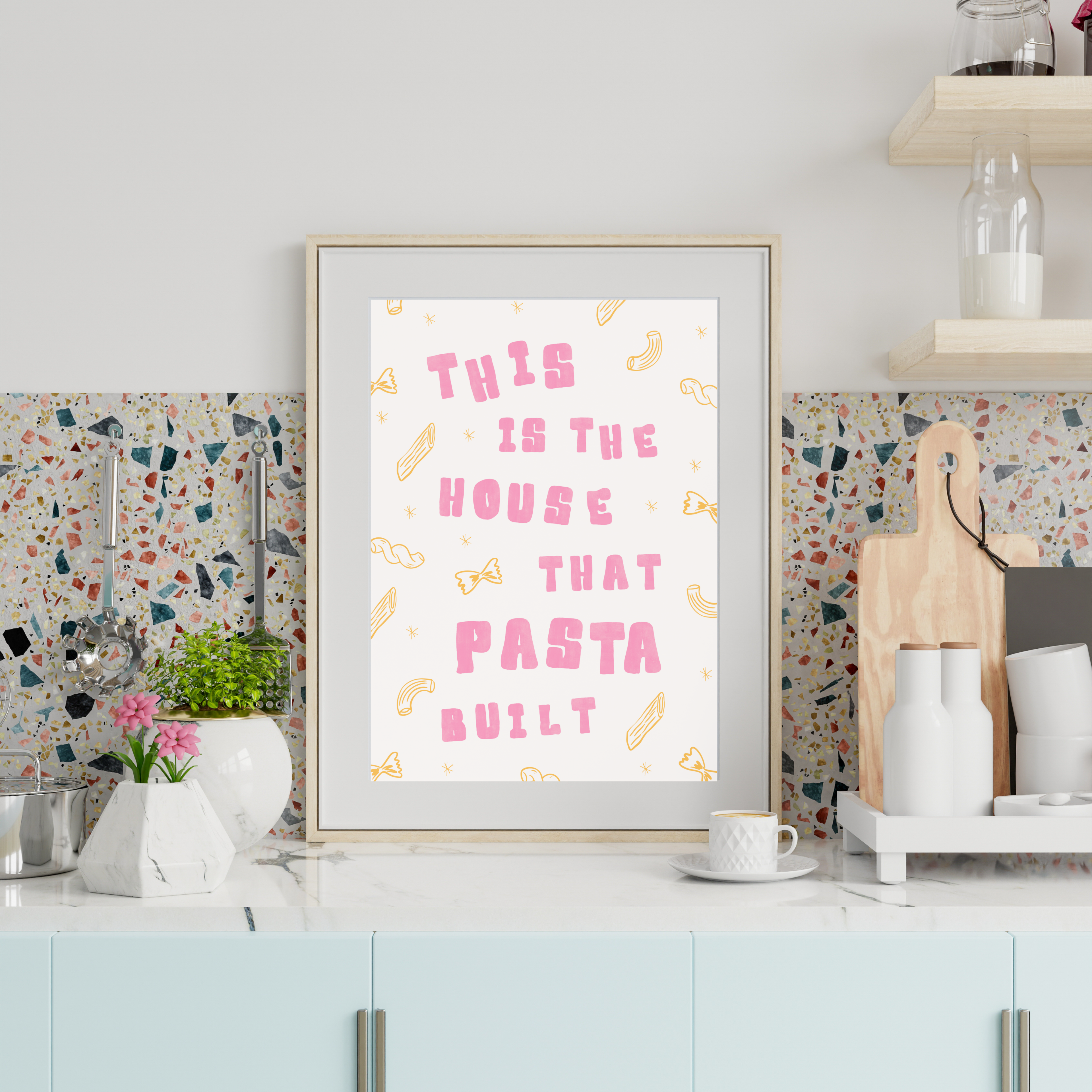 This Is the House That Pasta Built Kitchen Wall Art Print | Fun Food Quote Print