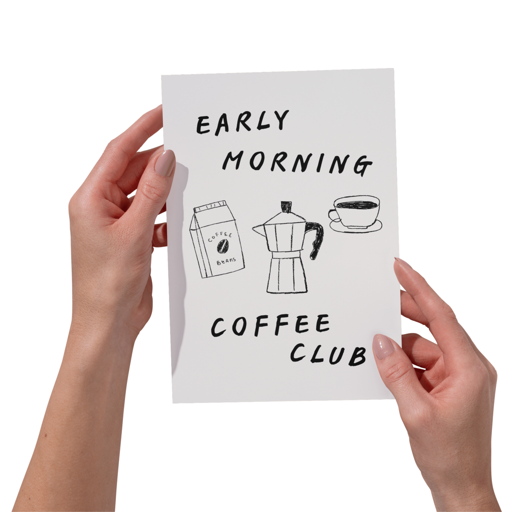 Early Morning Coffee Club Kitchen Wall Art Print | Coffee Illustration for Kitchen