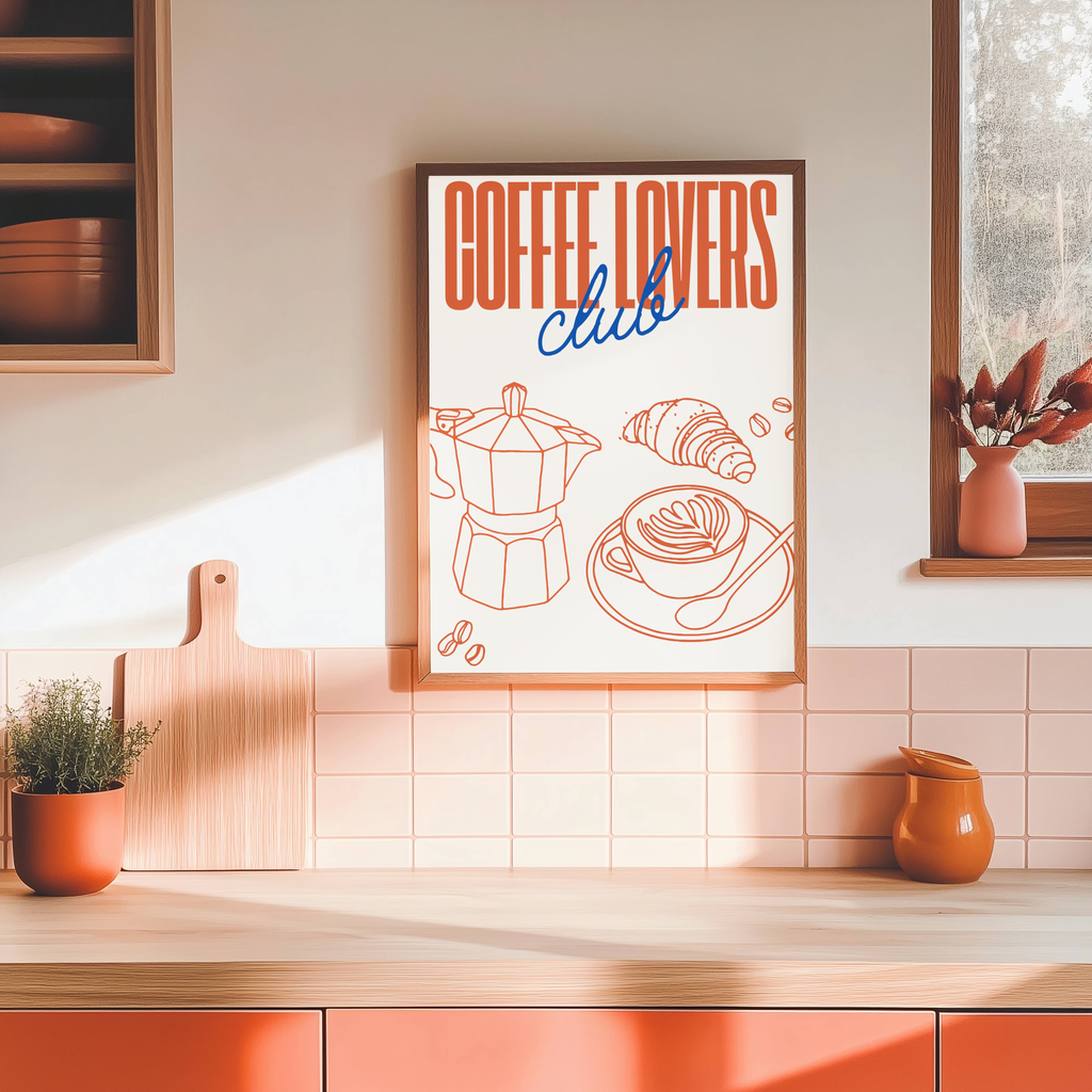 Coffee Lovers Club Kitchen Wall Art Print | Coffee Illustration for Kitchen & Coffee Bar