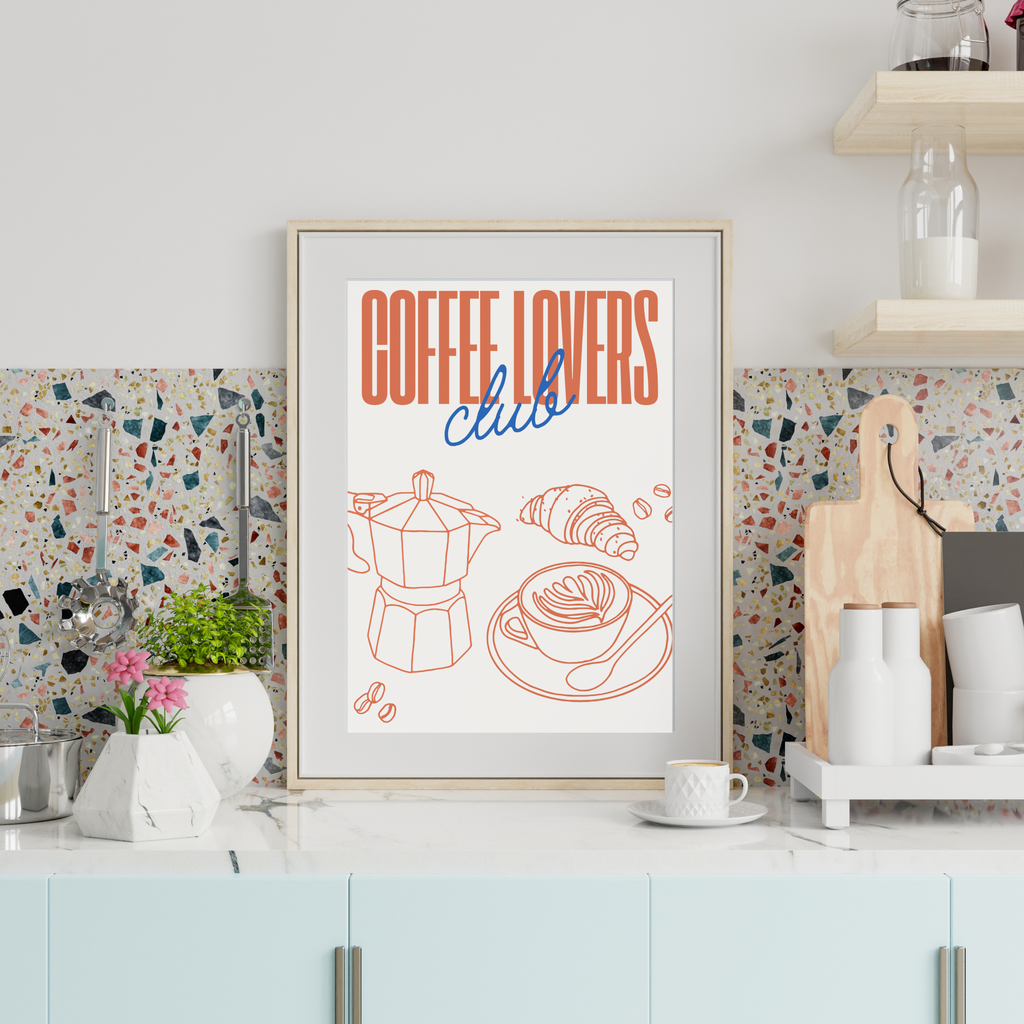 Coffee Lovers Club Kitchen Wall Art Print | Coffee Illustration for Kitchen & Coffee Bar
