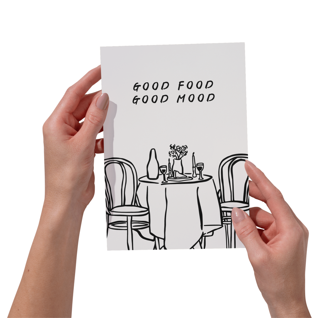 Good Food Good Mood Kitchen Wall Art Print | Dining Room Food Quote Illustration