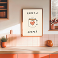 Fancy a Cuppa? Kitchen Wall Art Print | Tea & Coffee Quote Illustration
