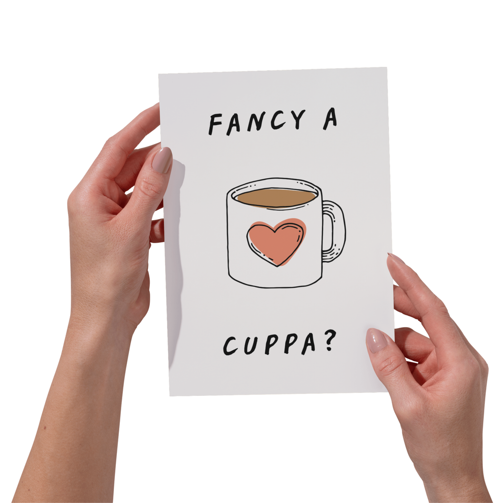 Fancy a Cuppa? Kitchen Wall Art Print | Tea & Coffee Quote Illustration