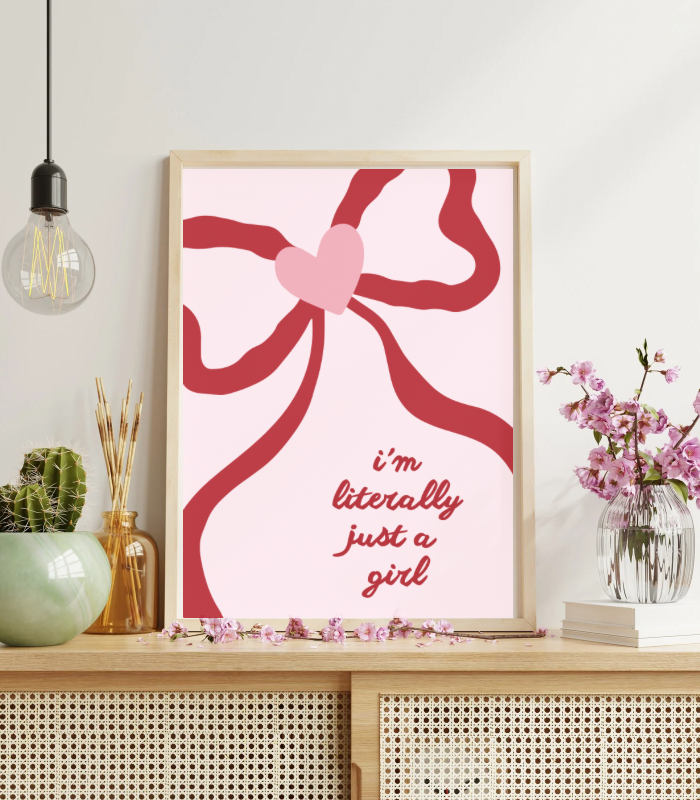 I’m Literally Just a Girl Wall Art Print | Modern Pink Quote Illustration